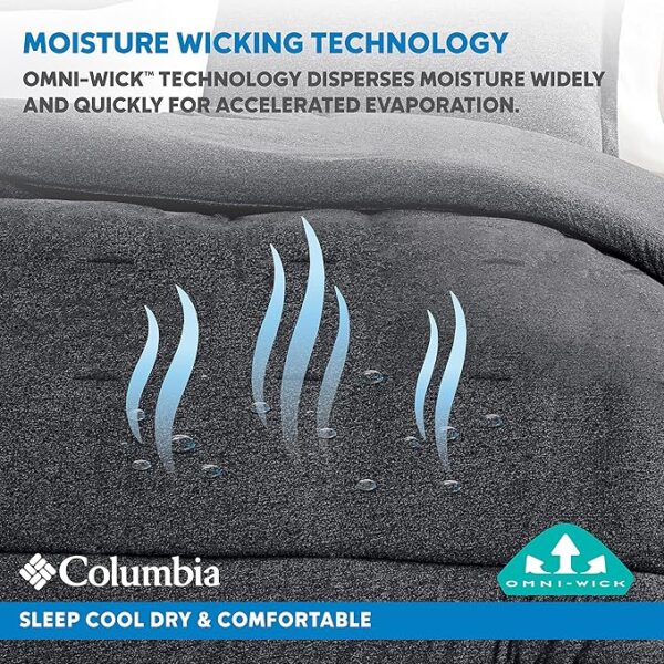 Columbia Cooling Soft Comfort 3 Piece Bedding Set | Value Bundle Includes 1 Comforter & 2 Standard Pillow Shams | Temperature Regulating | Omni-Wick, Moisture Wicking Technology | Full/Queen - Grey